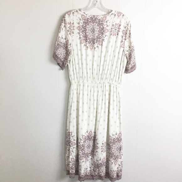 Parallel Skies MIDI Dress Pink & White Size L Crochet Front - Picture 5 of 5